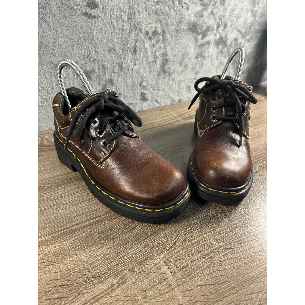 Dr Martens Brown Leather Lace Up Oxford Shoes Air Cushioned Sole Men Women Size4 - Picture 3 of 9